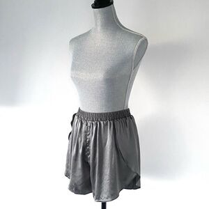 Silksilky Elegant Silver Gray Satin Shorts Casual Chic Luxurious Lightweight